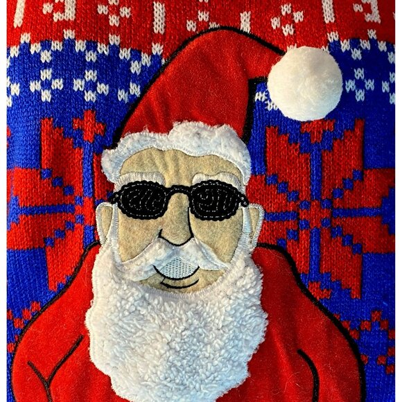 Jolly Sweaters Pullover Ugly Christmas Holiday Santa Sunglasses Colorful Sz S - Picture 4 of 7